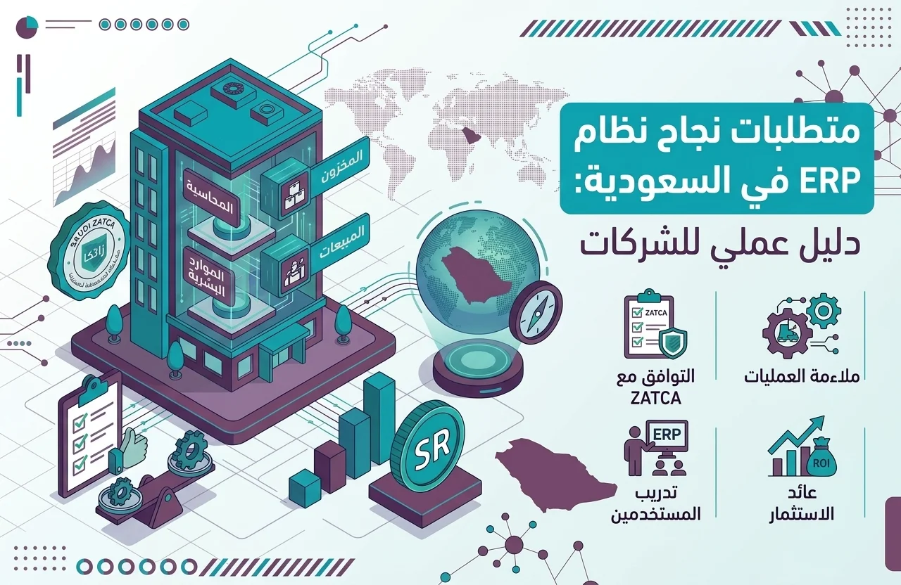 صورة بارزة " أنفوجرافيك" لمقال متطلبات نجاح نظام ERP في السوق السعودي